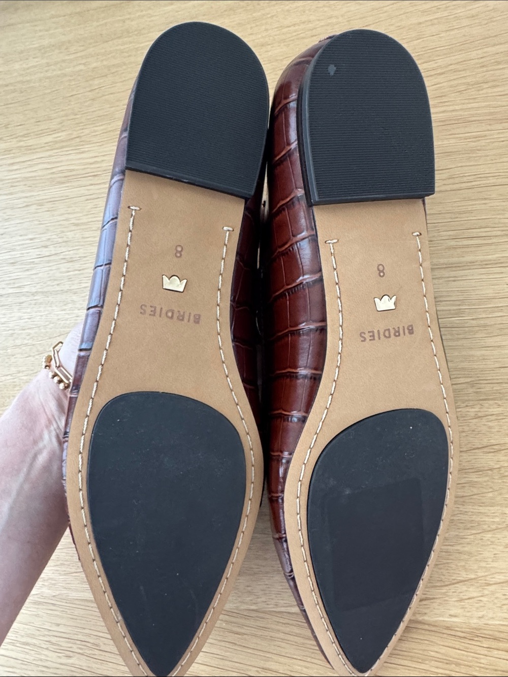 Birdies Burgundy Croc-Embossed Pointed Ballet Flats - Picture 2 of 6